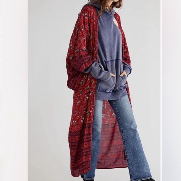 Free People Vineyard Border Print Kimono - Picture 1 of 8